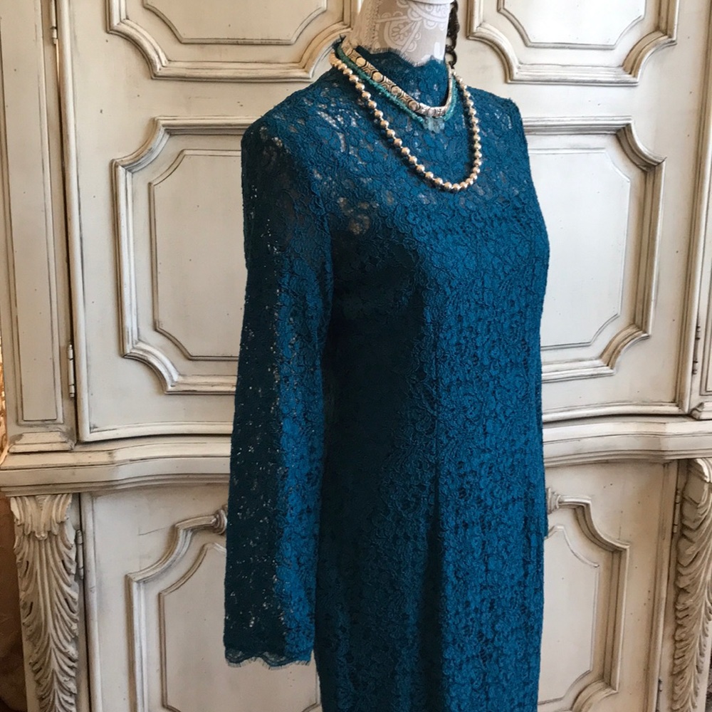 ADRIANNA PAPELL Teal Lace Dress SIZE 10 PETITE NWT - Picture 5 of 8